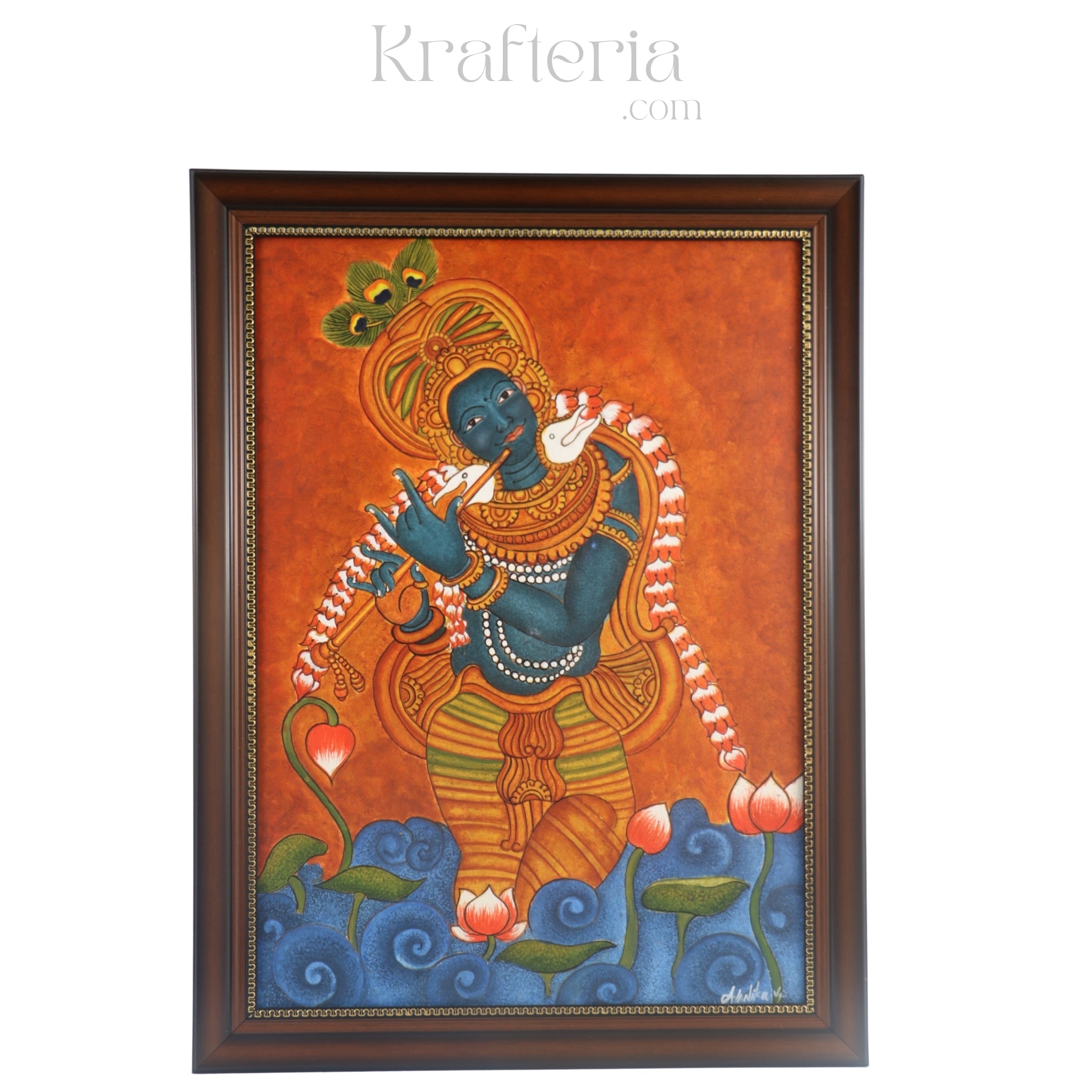 Shree Krishna in Kerala Mural Style – Spiritual Wall Art