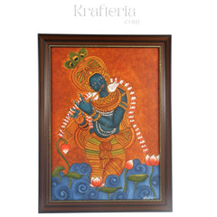 Shree Krishna in Kerala Mural Style – Spiritual Wall Art