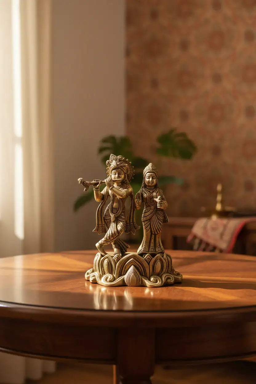 Brass Radha Krishna Murti – Timeless Symbol of Divine Love & Harmony   Brass Ware