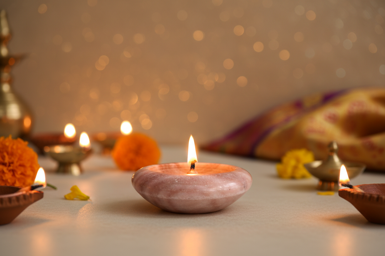 Marble Diya – Oil Lamp for Festive Styling & Sacred Spaces   Marble