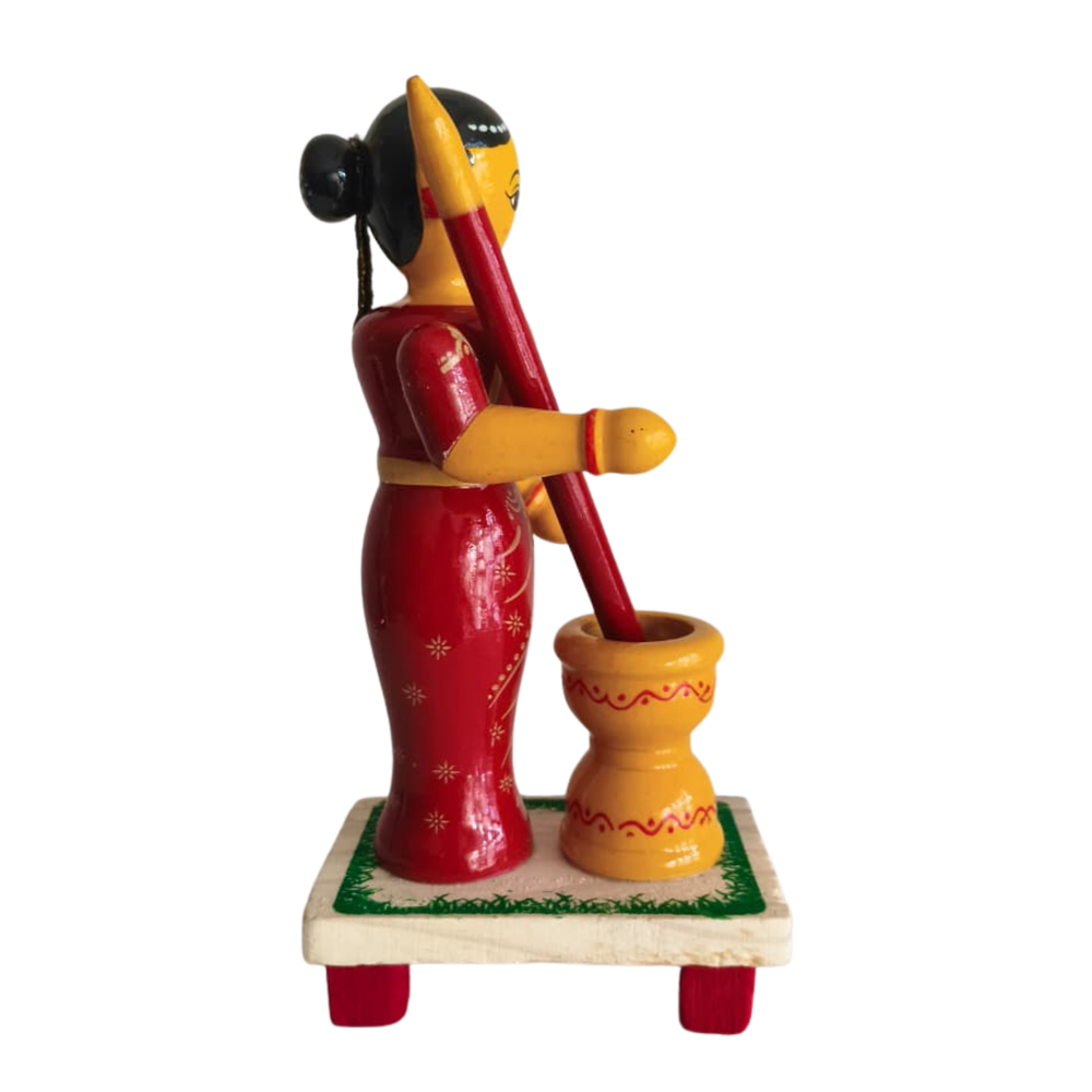 The Village Pounding Woman Etikoppaka Wooden Craft   Etikoppaka Lacquerware