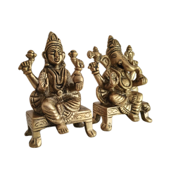 Brass Idols of Lakshmi and Ganesha