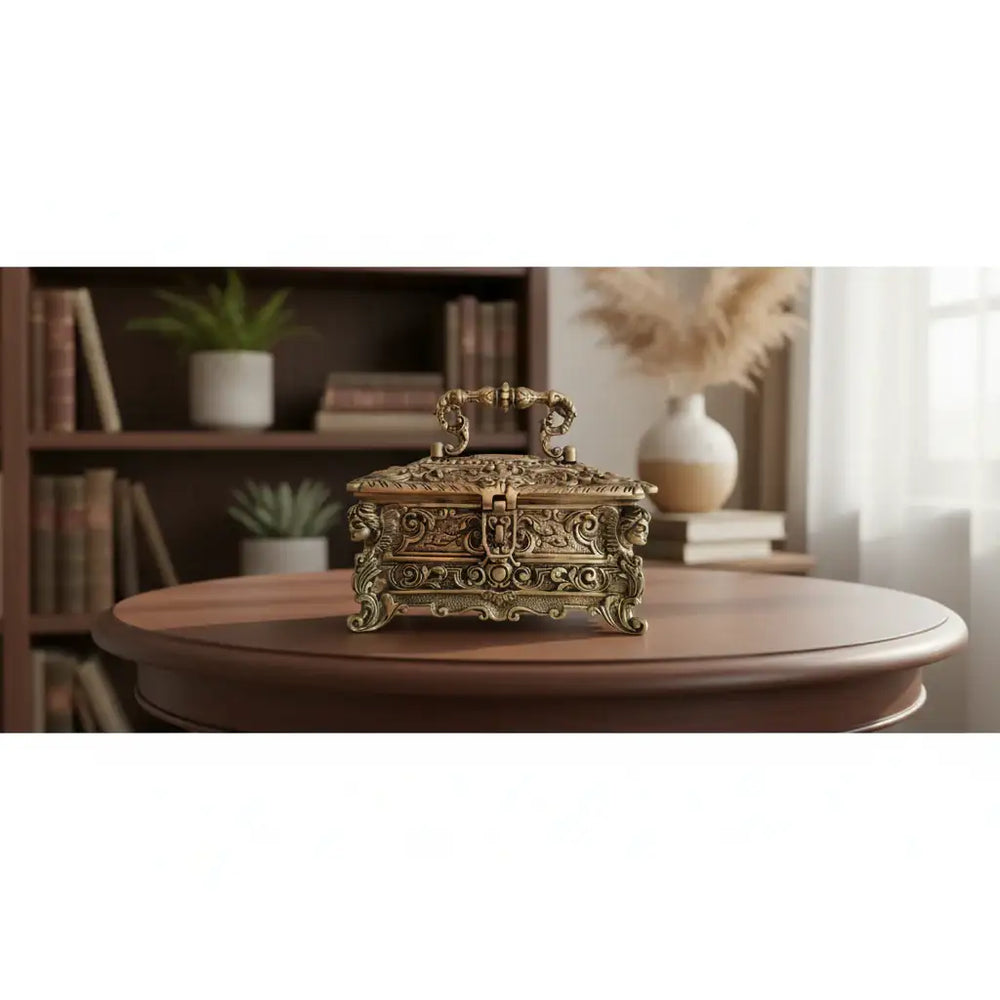 Antique-Style Brass Trinket Box with Figures   Brass Ware