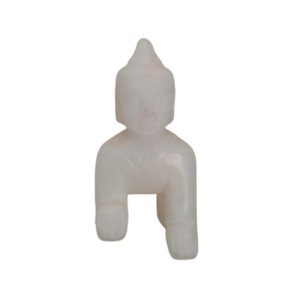 White Marble Little Krishna Idol – Crawling Laddu Gopal Statue for Home & Pooja   Marble
