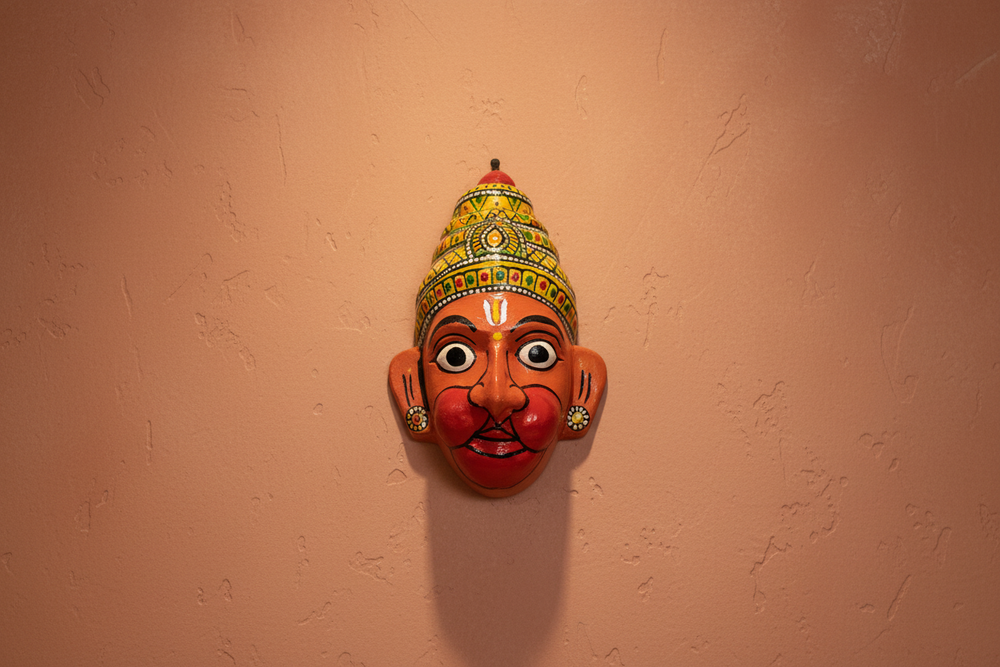 Handcrafted Hanuman Face Mask Wall Hanging – Telangana Folk Art   wall decor