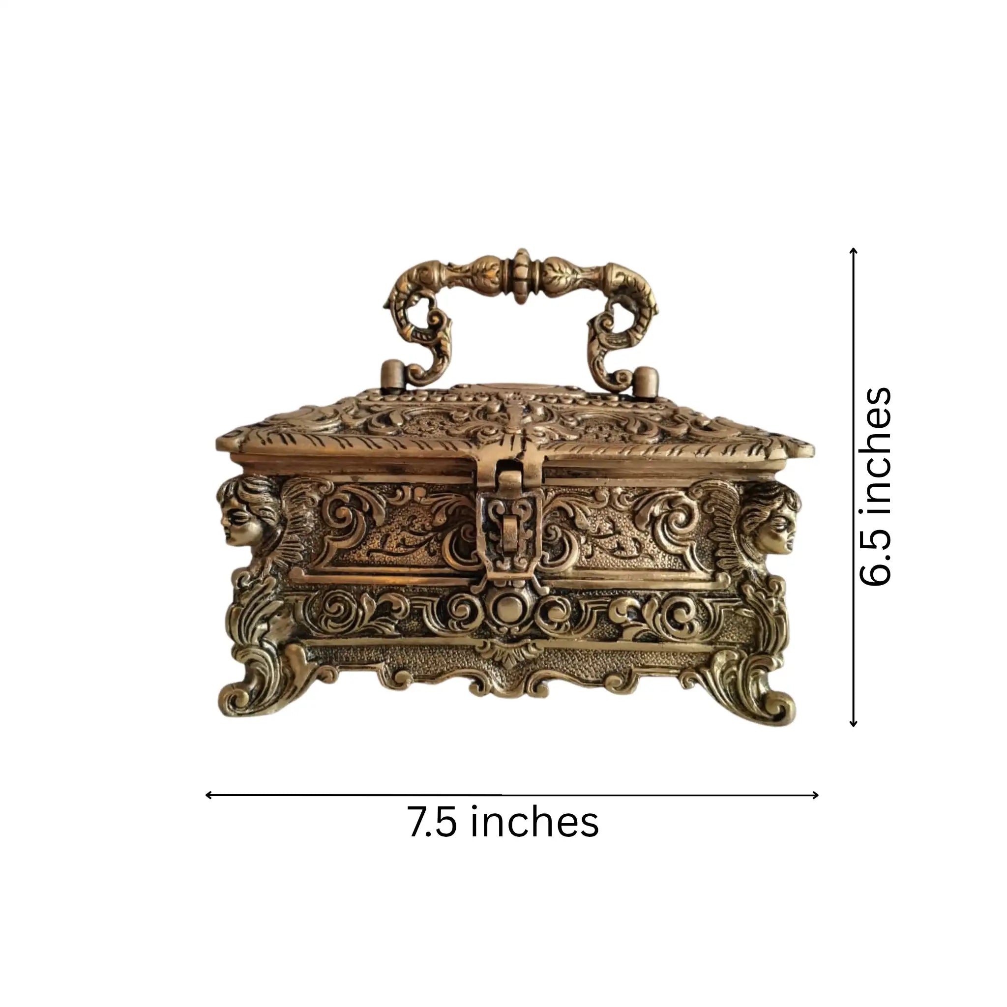 Antique-Style Brass Trinket Box with Figures   Brass Ware