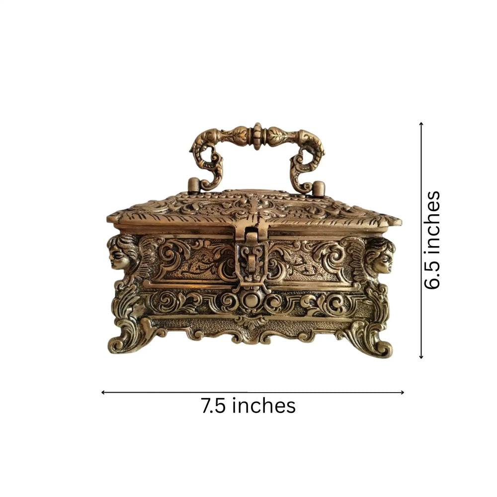 Antique-Style Brass Trinket Box with Figures   Brass Ware