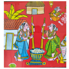 Hand-Painted Village Women & Daily Life Cheriyal Painting   Cheriyala Painting