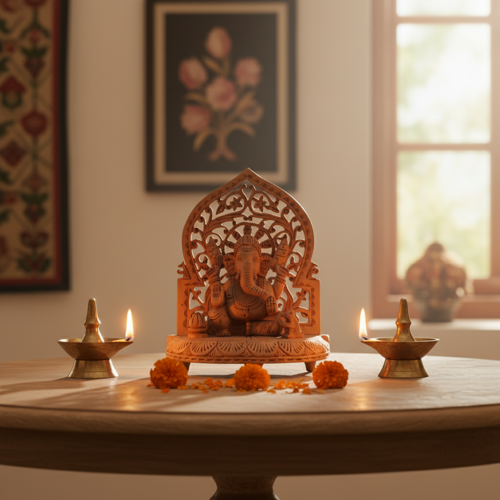 Wooden Lord Ganesh Jali Idol | Artisan Spiritual Sculpture