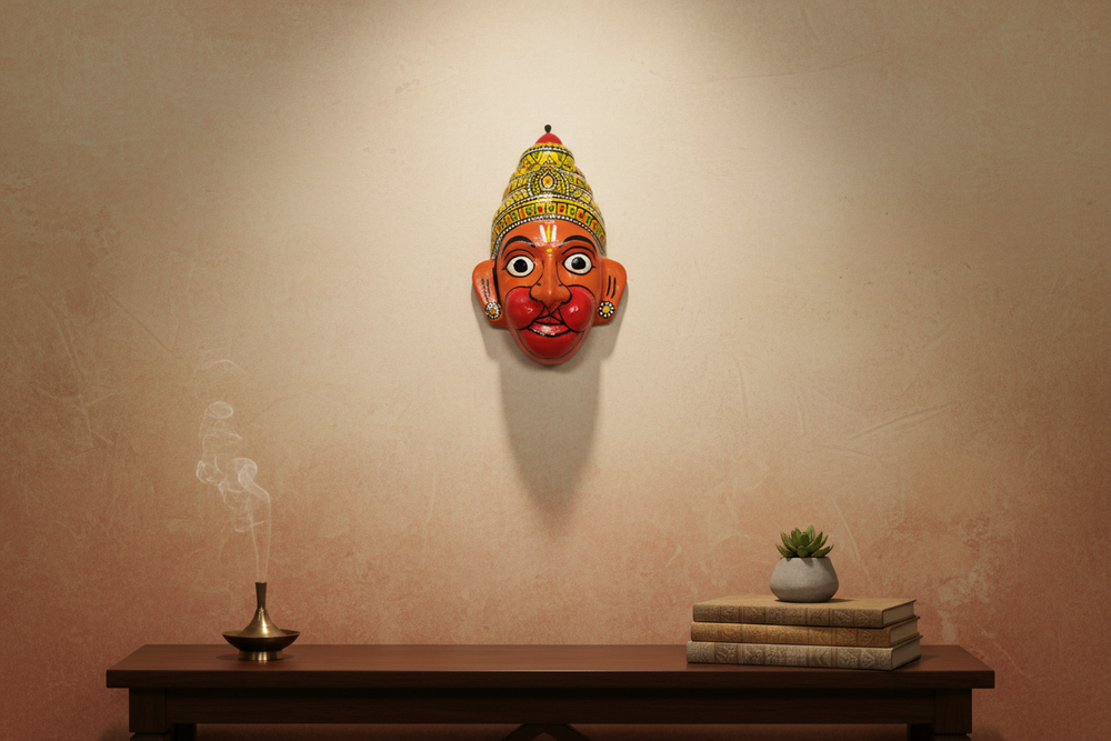 Handcrafted Hanuman Face Mask Wall Hanging – Telangana Folk Art   wall decor