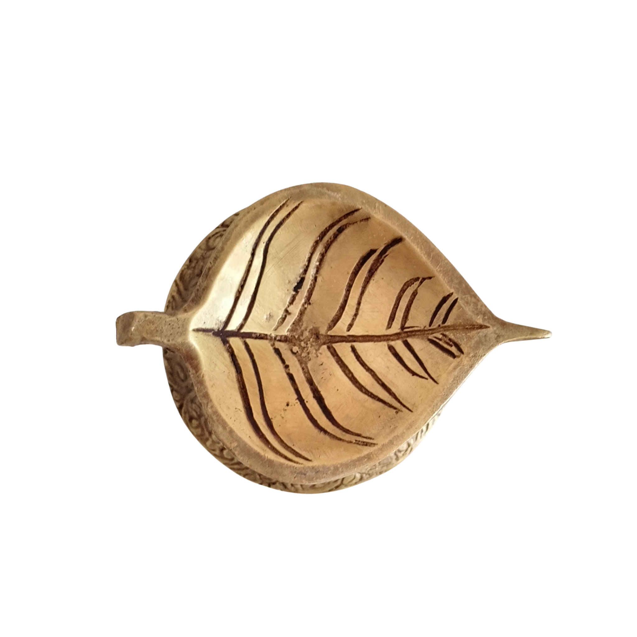 Elegant Brass Leaf-Shaped Diya with Carved Base