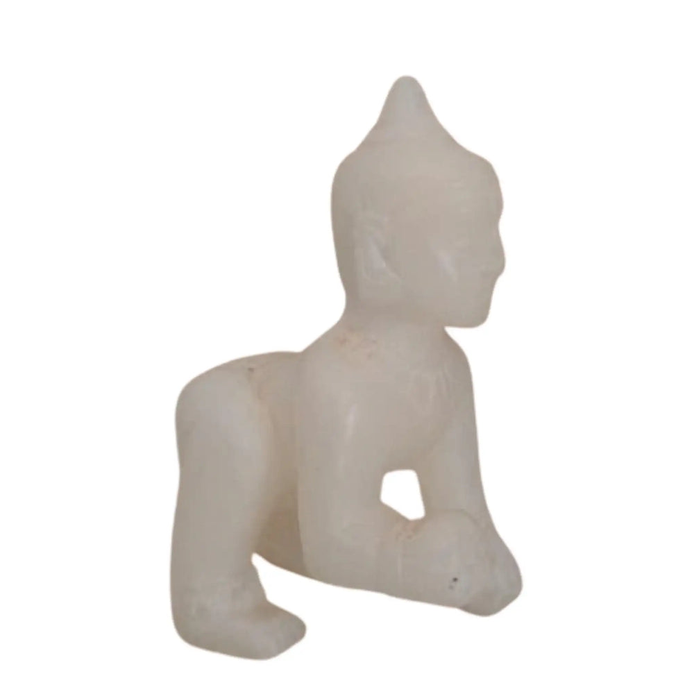 White Marble Little Krishna Idol – Crawling Laddu Gopal Statue for Home & Pooja   Marble