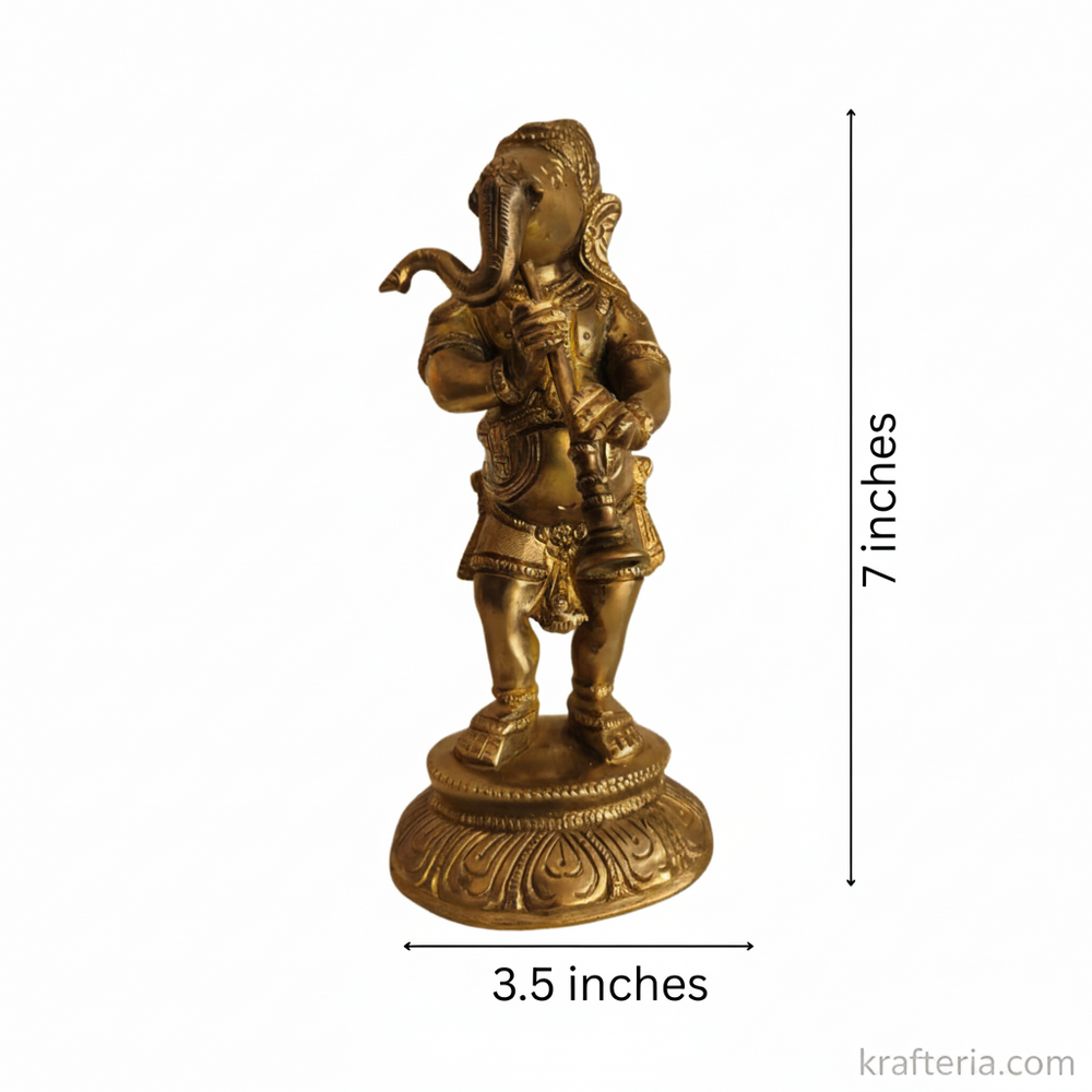 Brass Musical Ganesha Statue for Home Temple & Spiritual Decor   Brass Artwork