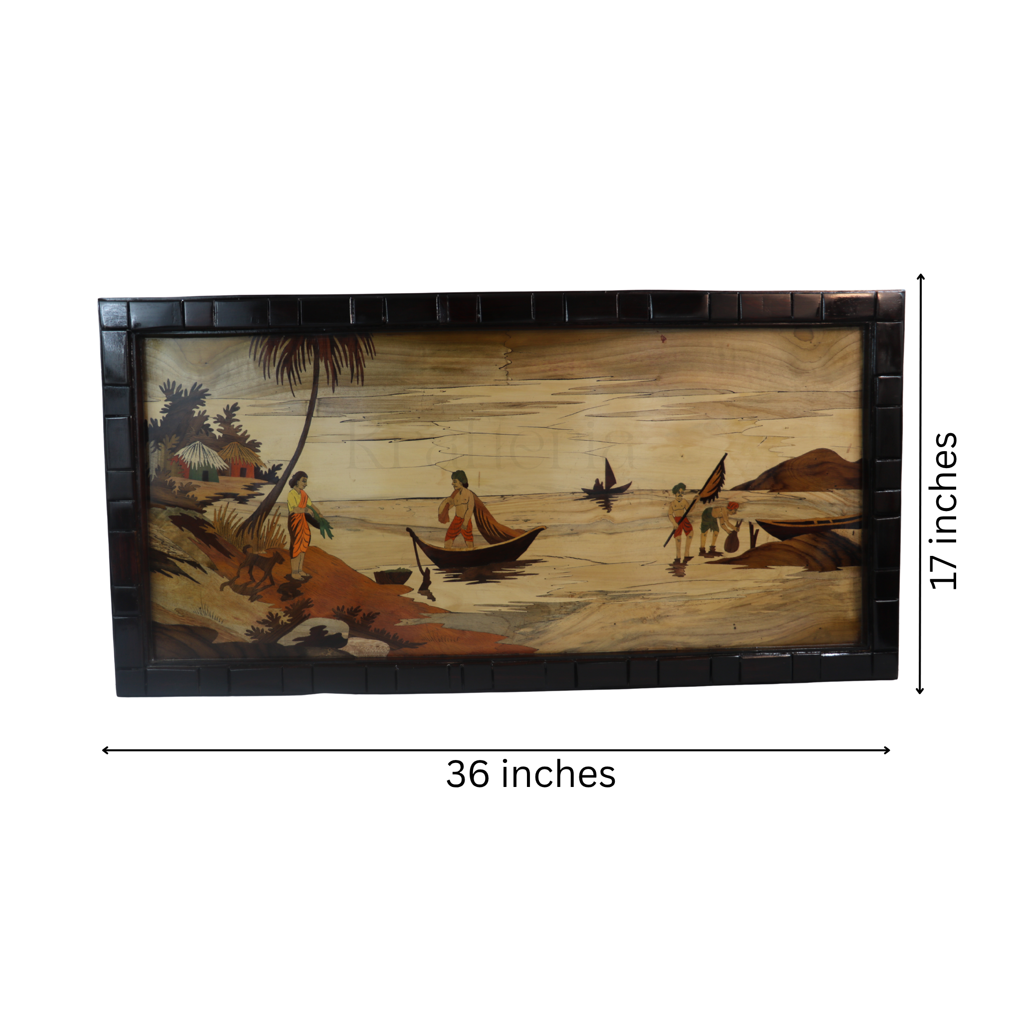 Traditional Mysore Inlay Art – Riverside Nature Scene in Rosewood Frame