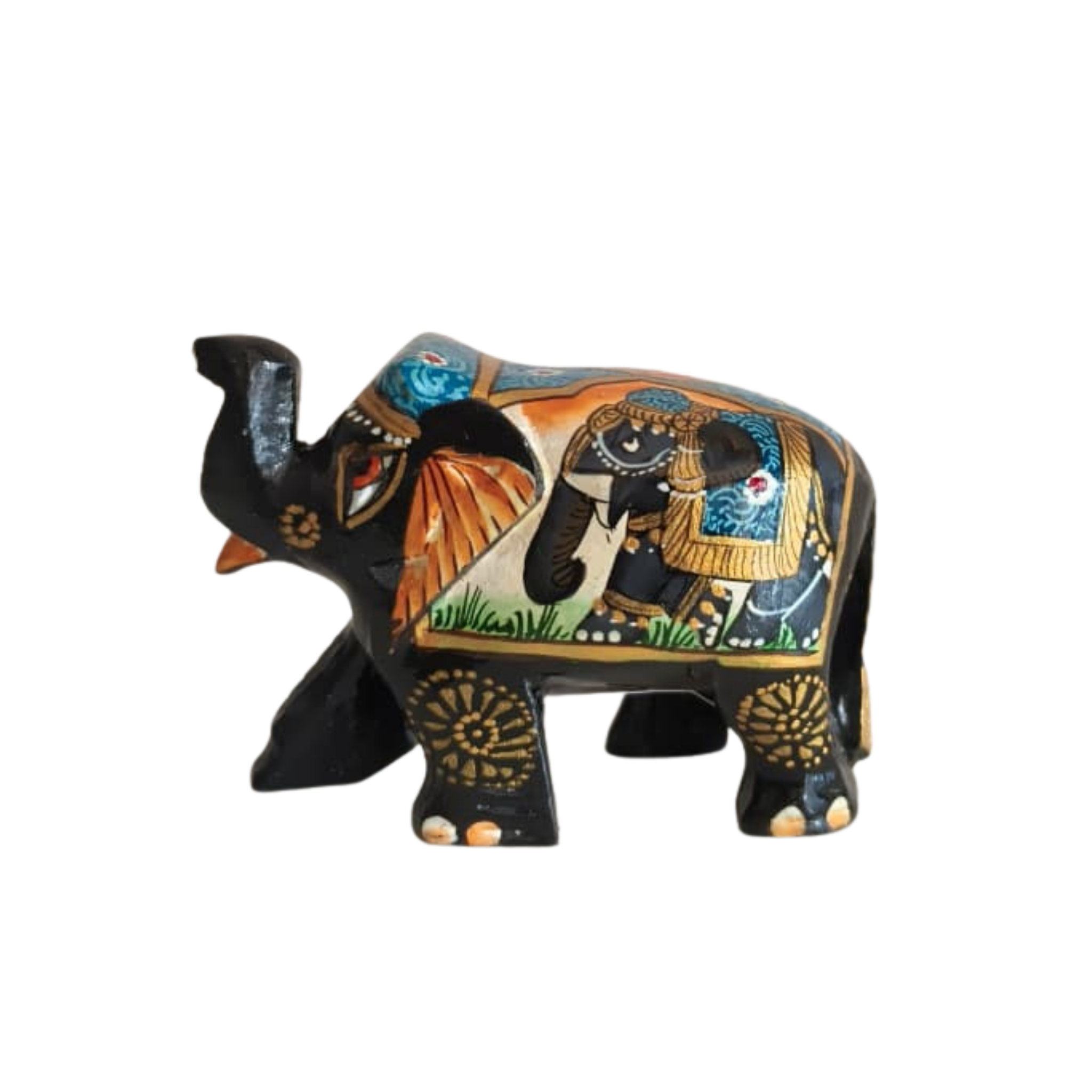 Hand-Painted Black Elephant Figurine with Traditional Indian Art