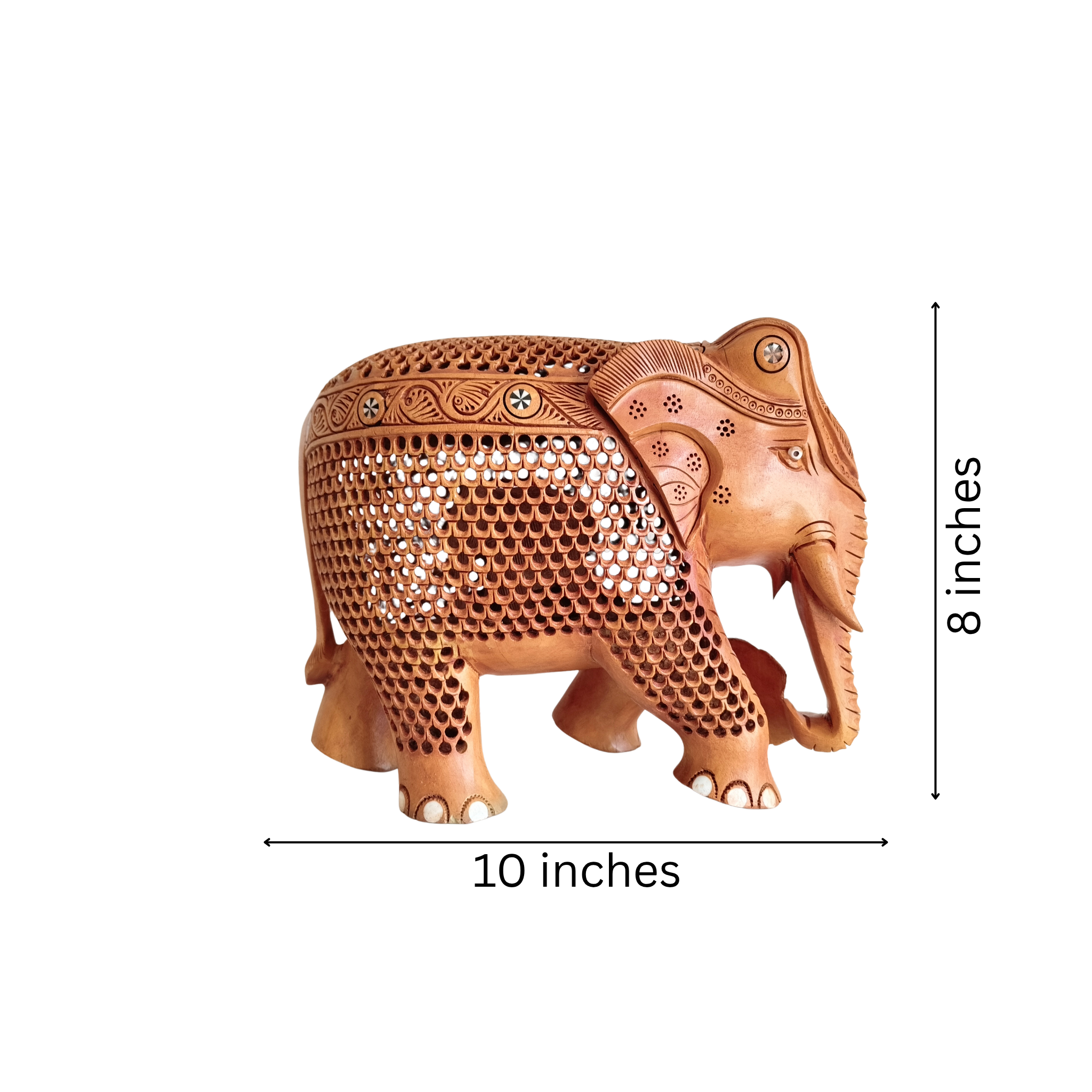 Masterpiece Jali Work Hand-Carved Wooden Elephant Sculpture