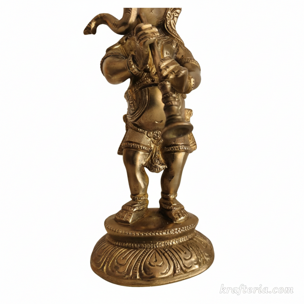 Brass Musical Ganesha Statue for Home Temple & Spiritual Decor   Brass Artwork