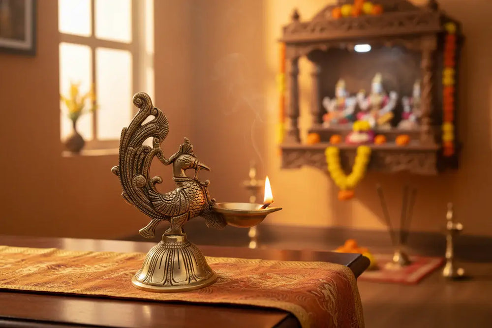 Handcrafted Brass Peacock Oil Lamp (Diya) – Pooja & Home Decor Deepam   Brass Ware