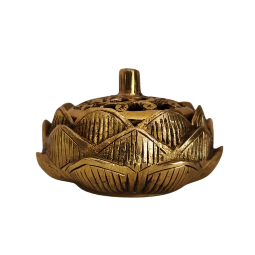 Elegant Brass Lotus Decor Bowl with Intricate Perforated Lid   Brass Ware
