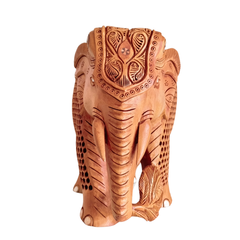 Masterpiece Jali Work Hand-Carved Wooden Elephant Sculpture
