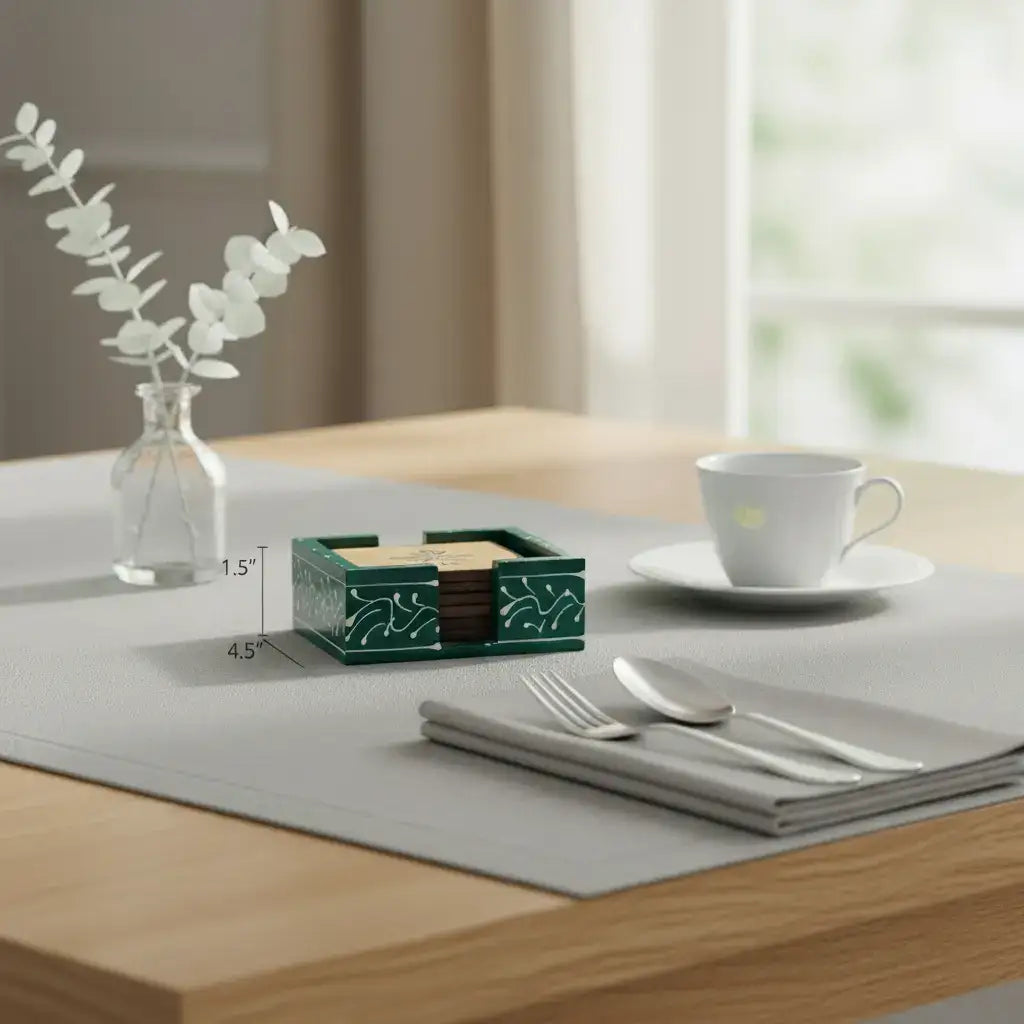 Hand-Painted Wooden Tea Coasters | Set of Decorative Drink Mats maruthi handicrafts