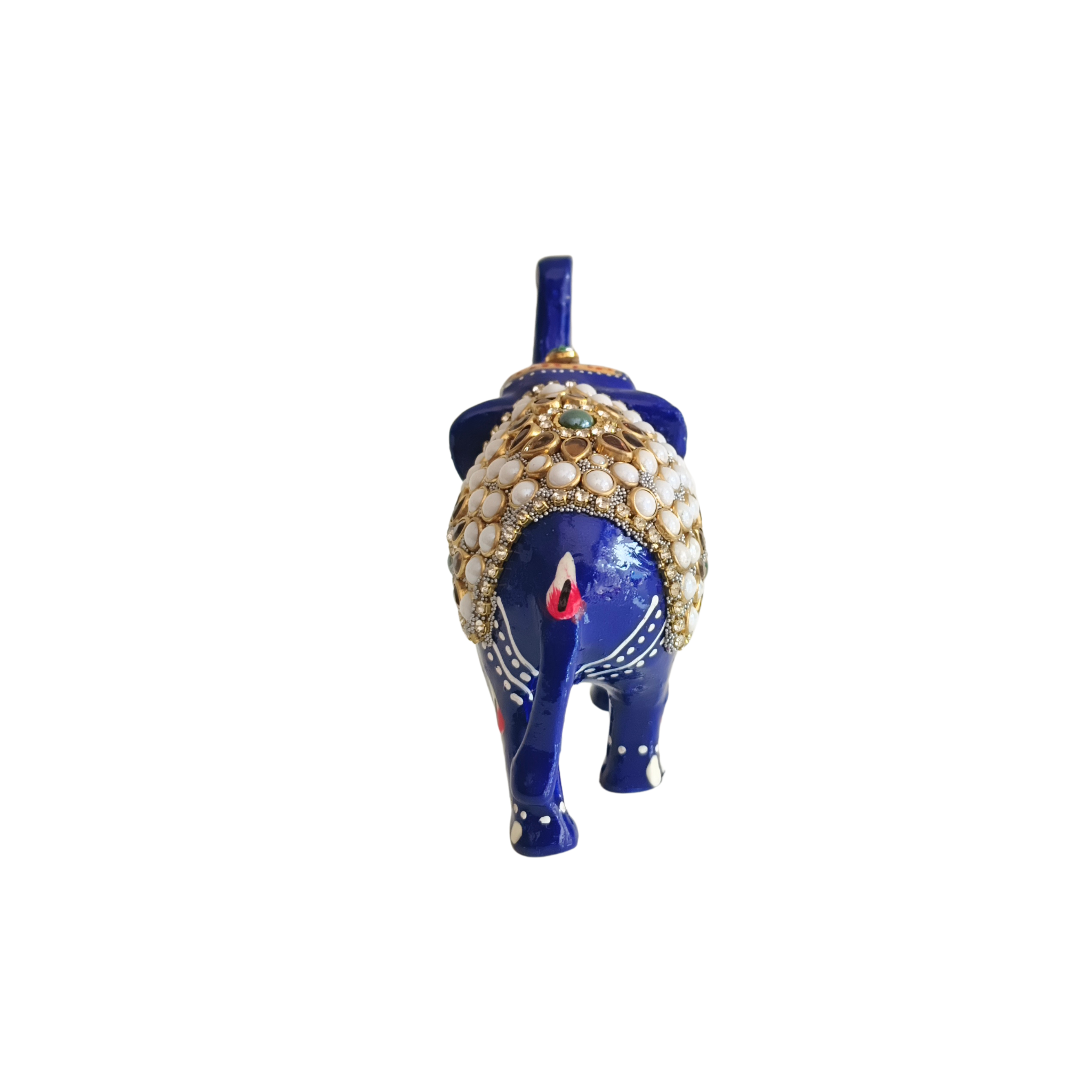 Hand-Painted Blue Elephant Figurine with Kundan and Meenakari Work