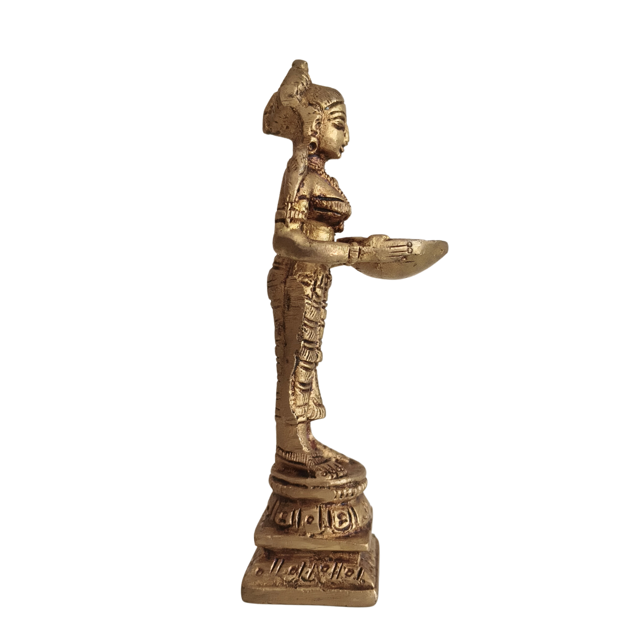 Traditional Golden Brass Deepa Lakshmi Idol / Oil Lamp Statue