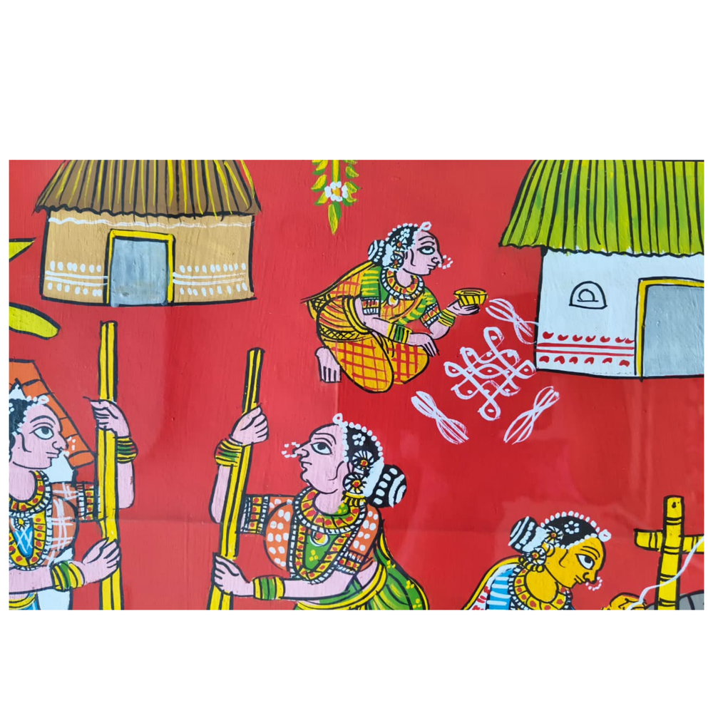 Hand-Painted Village Women & Daily Life Cheriyal Painting   Cheriyala Painting