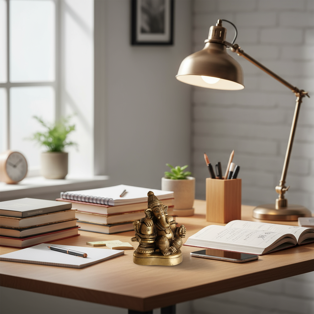 Brass idol showing Lord Shiva seated with his son, Lord Ganesha, seated near him, symbolizing the divine father-son bond.