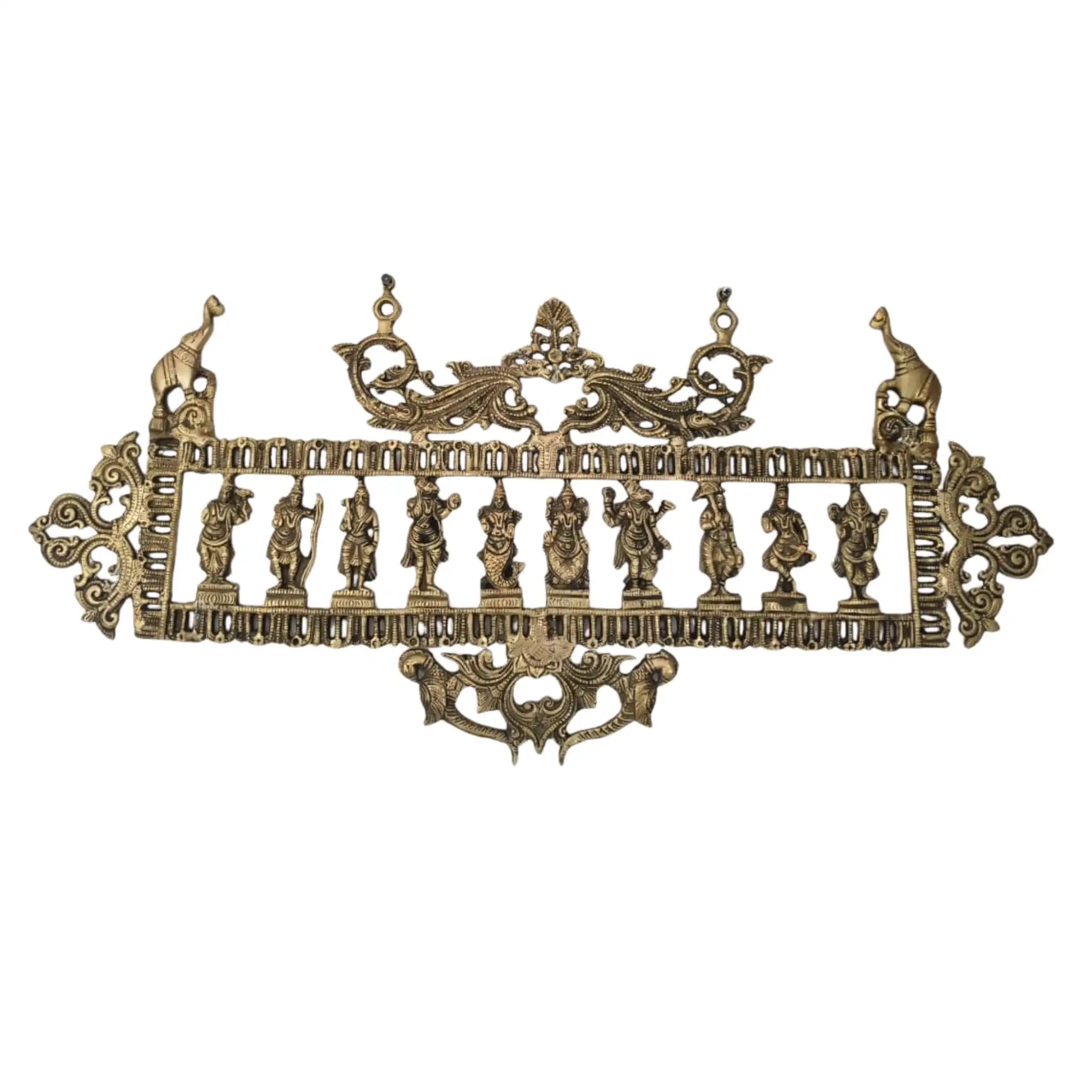Ornate Brass Dashavatar Wall Hanging - Hindu Deity Procession Decor   Brass Ware