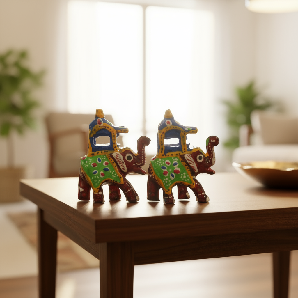 Wooden Ambari Elephant Pair – Handcrafted Royal Procession