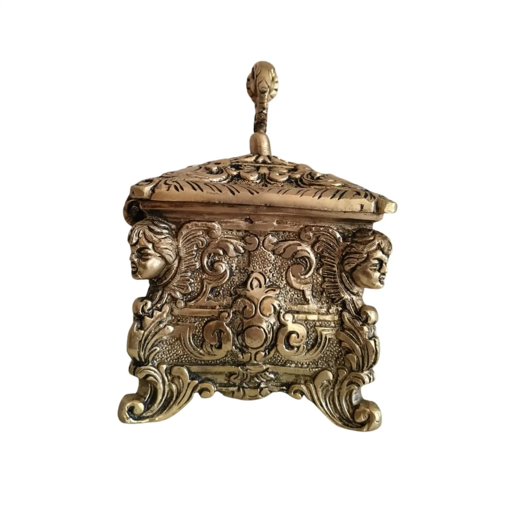 Antique-Style Brass Trinket Box with Figures   Brass Ware