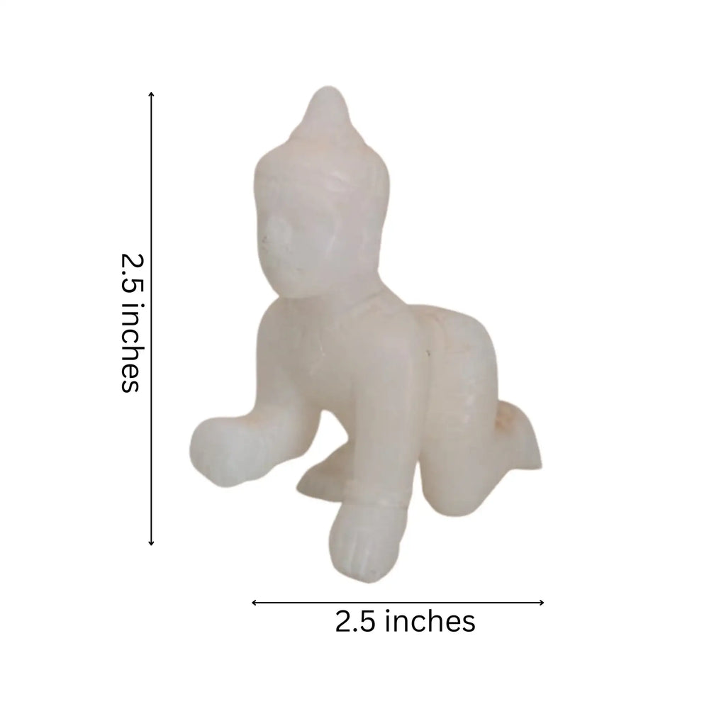 White Marble Little Krishna Idol – Crawling Laddu Gopal Statue for Home & Pooja   Marble