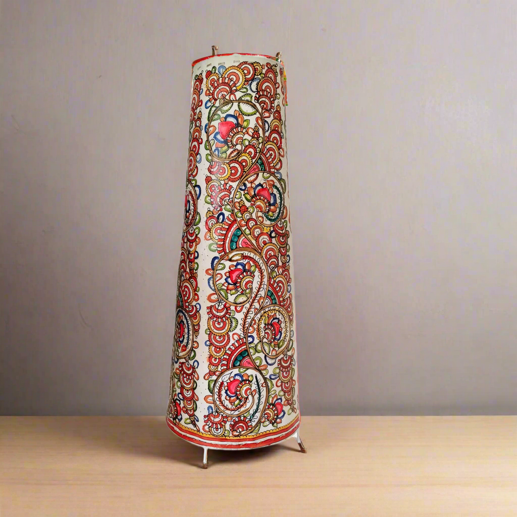 Leather Lamp with Intricate All-Over Floral and Paisley Patterns