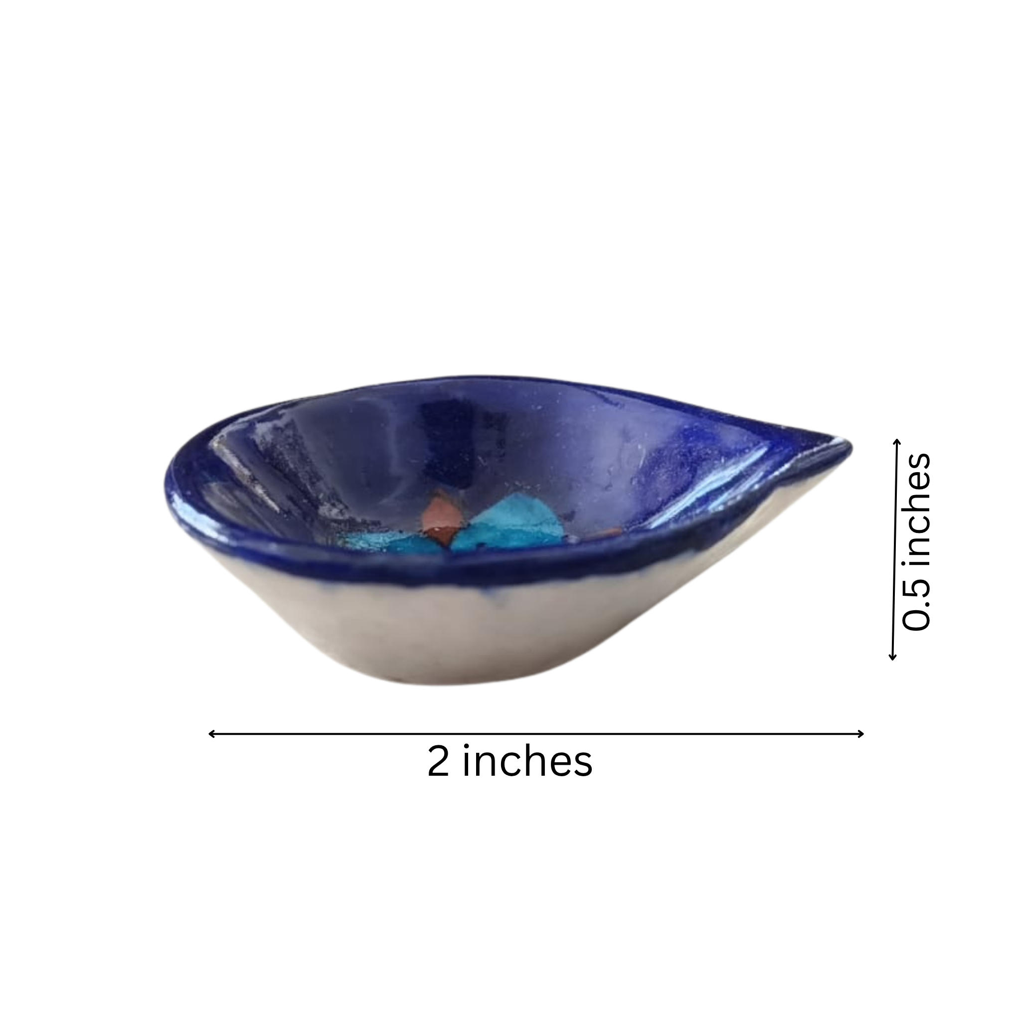 Leaf/Teardrop Shaped Blue Pottery Diya | Abstract Floral Oil Lamp