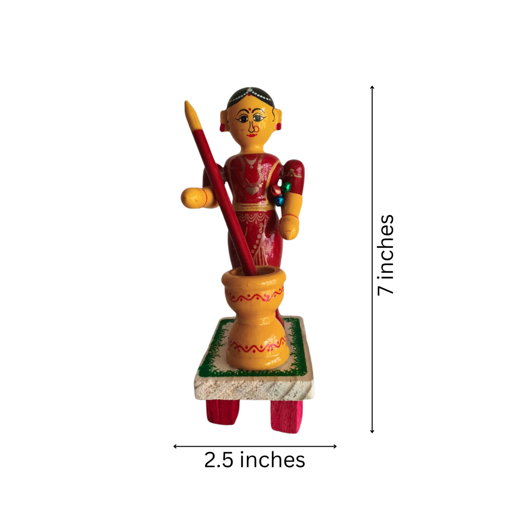 The Village Pounding Woman Etikoppaka Wooden Craft   Etikoppaka Lacquerware