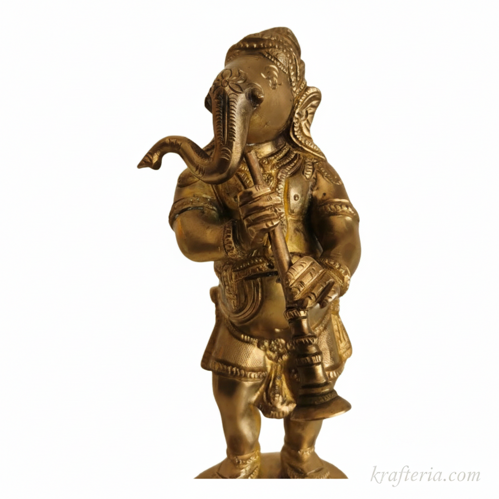 Brass Musical Ganesha Statue for Home Temple & Spiritual Decor   Brass Artwork