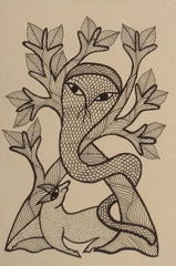 Sentinel of the Night Hand-Inked Gond Owl Tribal Art   Paintings