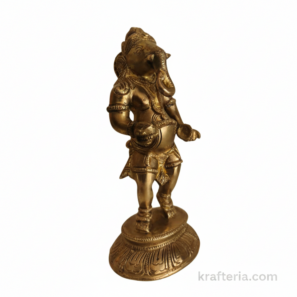 Traditional Lord Ganesha Playing Cymbals Altar Idol   Brass Artwork