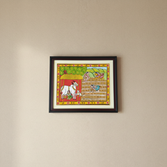 Hand-Painted Cheriyal Painting - Paddy Harvest & Cattle Care   Cheriyala Painting