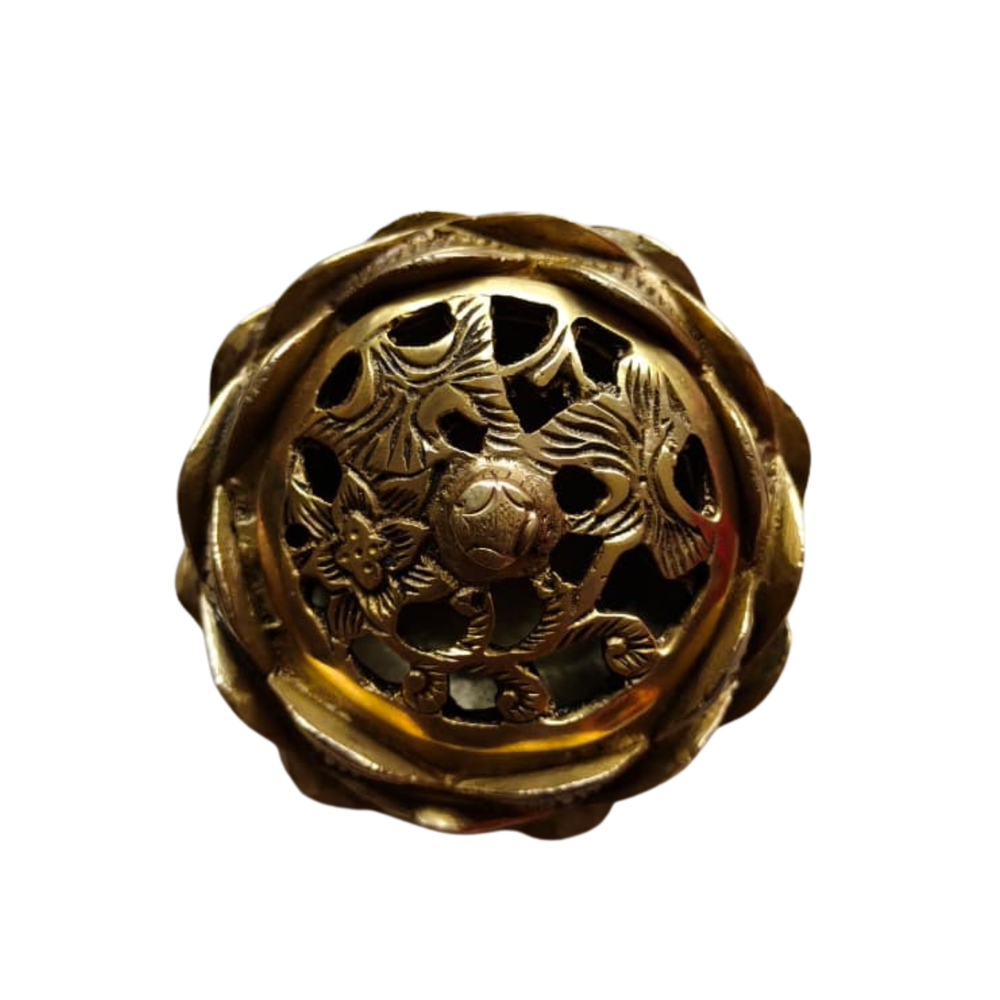 Elegant Brass Lotus Decor Bowl with Intricate Perforated Lid   Brass Ware