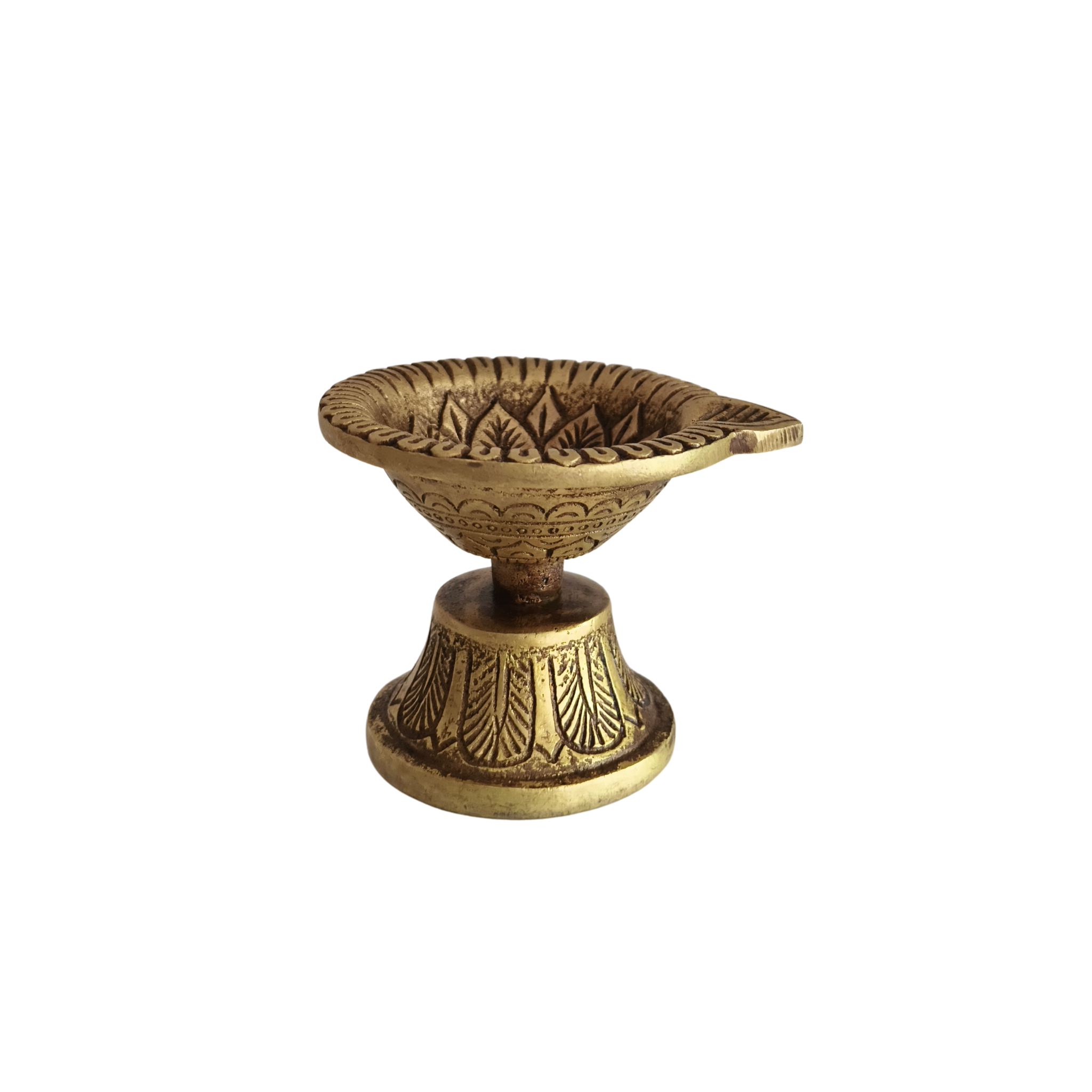 Classic Pedestal Brass Diya with Intricate Carvings
