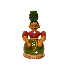 Graceful Water Carrier - Handcrafted Etikoppaka Wooden Village Woman with Pot