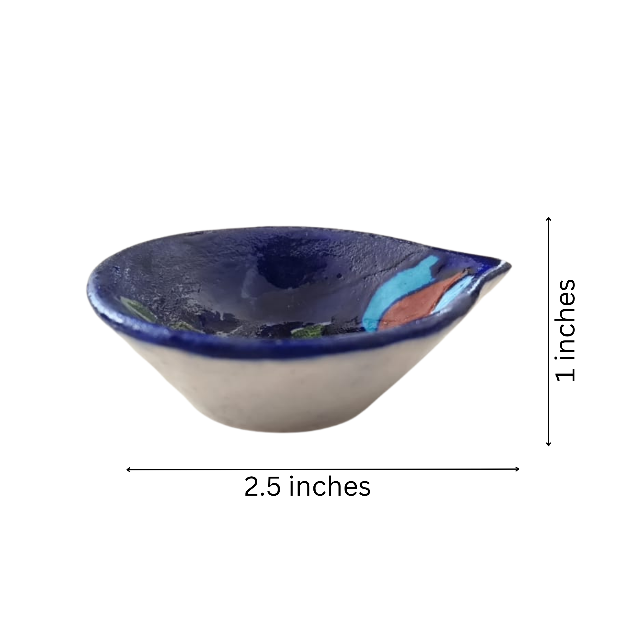 Leaf/Teardrop Shaped Blue Pottery Diya | Abstract Floral Oil Lamp