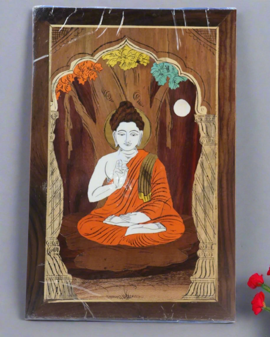 Divine Buddha Photo Frame in Rosewood Inlay – Ethnic Spiritual Wall Decor