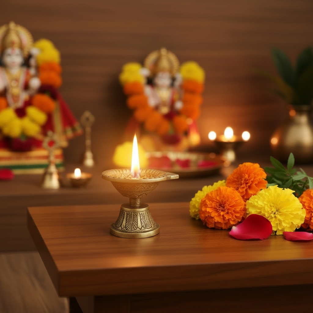 Classic Pedestal Brass Diya with Intricate Carvings
