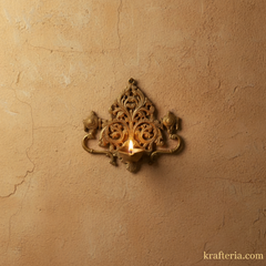 Brass Shankh Chakra Wall Hanging Diya | Traditional Indian Oil Lamp with Filigree Backplate   Brass Artwork