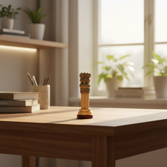 Handmade Wooden Ashoka Pillar – National Emblem Decorative Piece