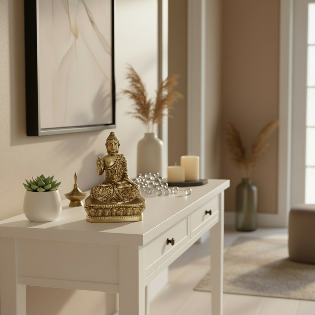 Brass Meditating Buddha Idol in Abhaya Mudra – Symbol of Peace