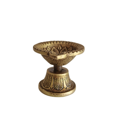 Classic Pedestal Brass Diya with Intricate Carvings